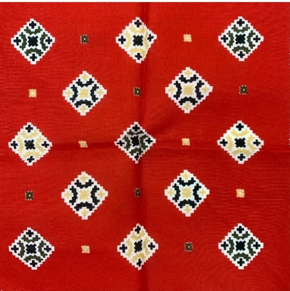 VTG NEW Crisp Aztec Native Scarf Handkerchief/Bandana/ Red/White/Mustard 21